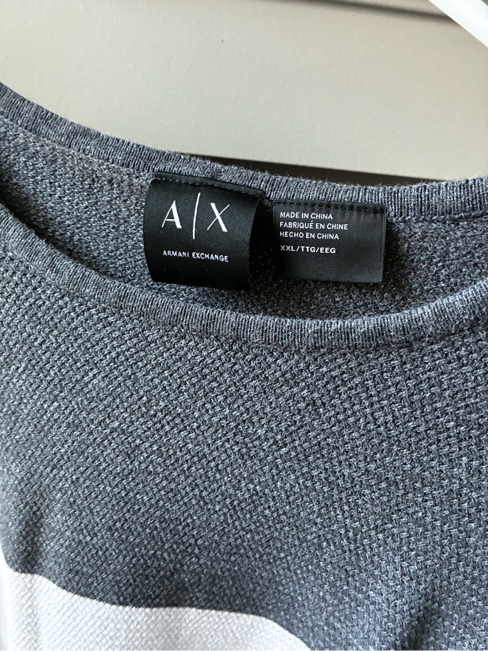 Vintage Armani Exchange Charcoal and Light Gray Knit Crew Sweater
